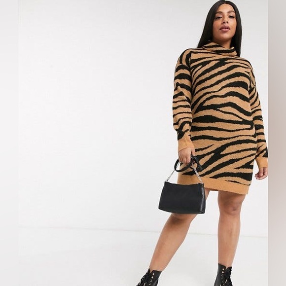 Roll-neck Animal zebra print plus sweater dress UK20/US16 - Picture 2 of 7
